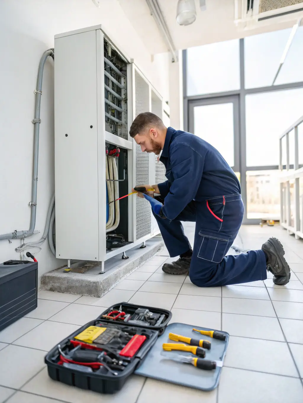 A close-up shot of a Phoenix HVAC Pros technician expertly repairing an air conditioning unit outdoors, emphasizing their same-day AC repair service.
