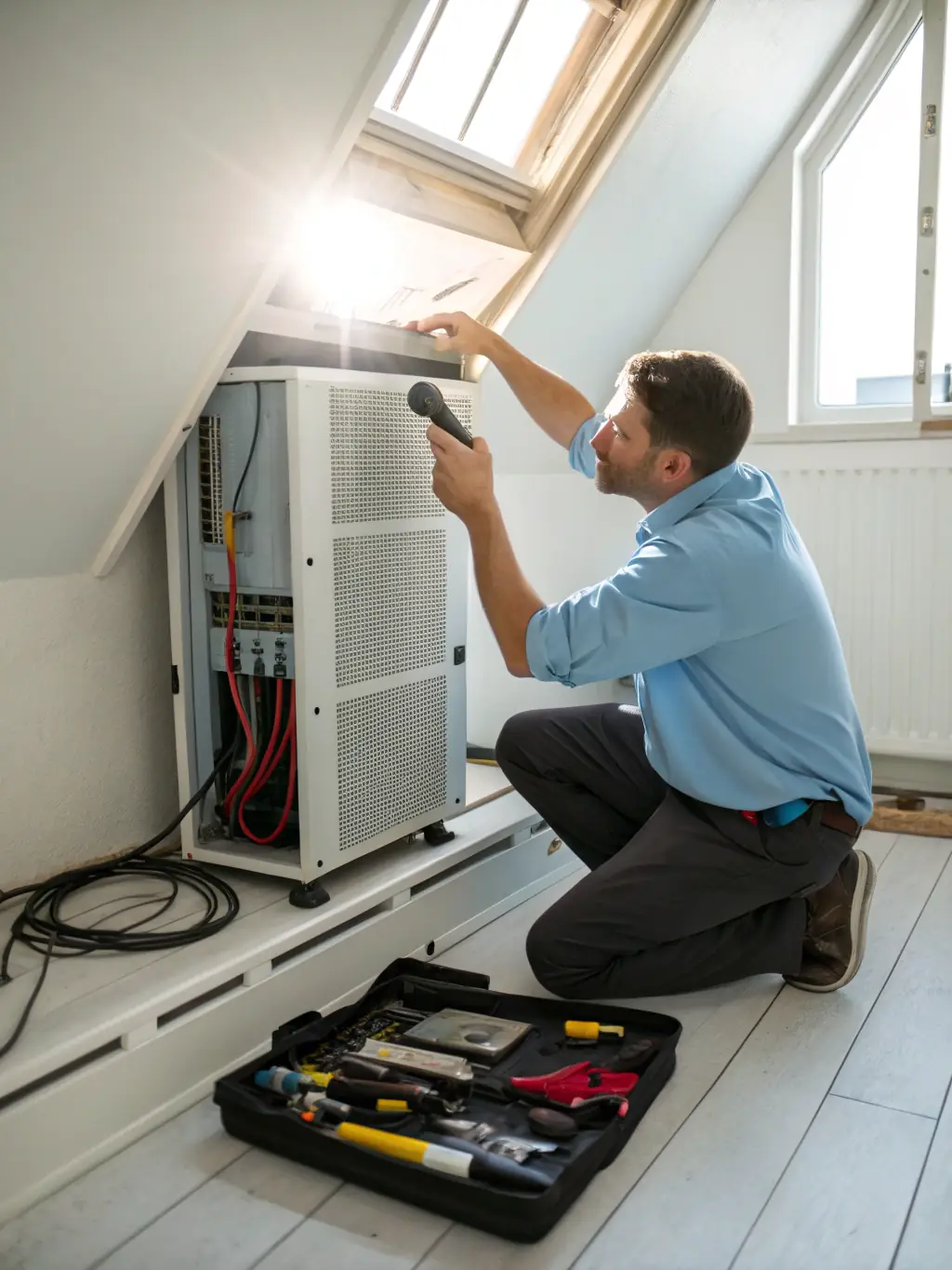 A Phoenix HVAC Pros technician performing routine maintenance on an HVAC system, ensuring it runs smoothly and efficiently.