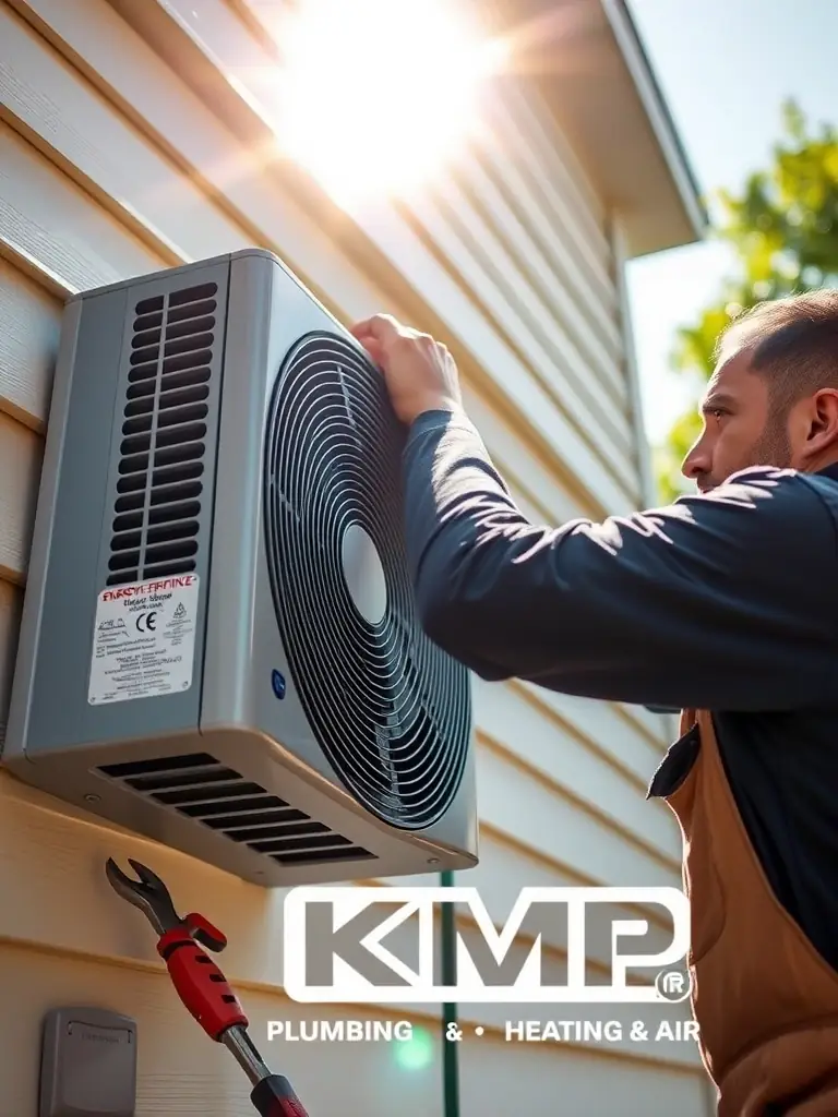 A friendly HVAC technician repairing an air conditioner unit in a residential home in Phoenix, Arizona, with the sun shining brightly outside.